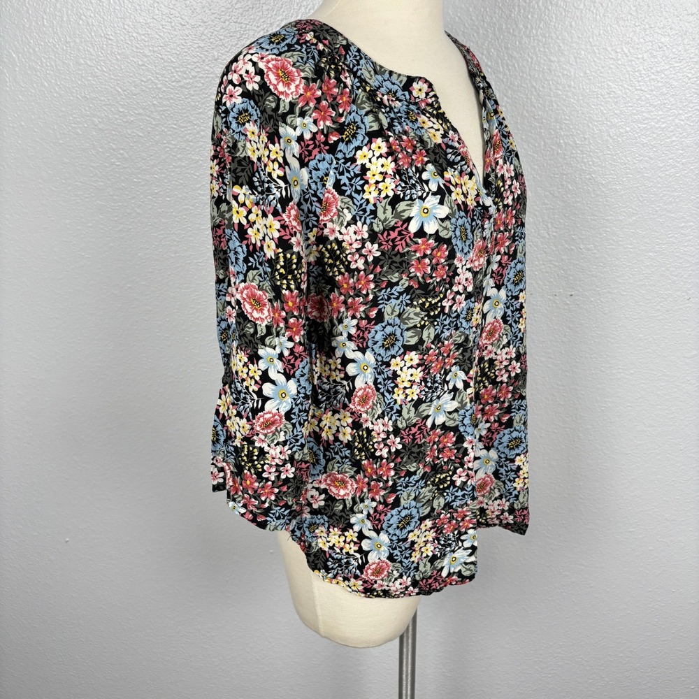 Chelsea & Theodore Floral Boho Peasant Blouse Women's Small Black Multi Viscose - Picture 3 of 11